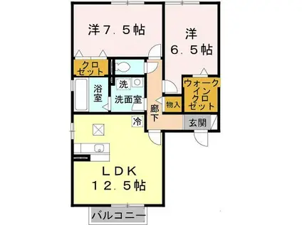 グラン・シャリオ萱振 B棟(2LDK/1階)の間取り写真