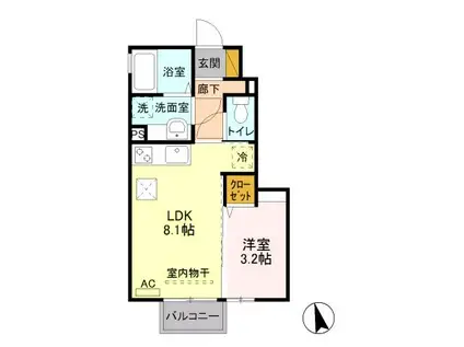 ラ・グラシューズ(1LDK/1階)の間取り写真