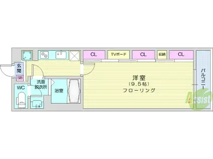 アストリア太子堂(1K/3階)の間取り写真