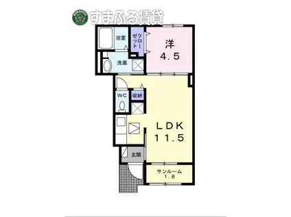 エアリーヒル(1LDK/1階)の間取り写真