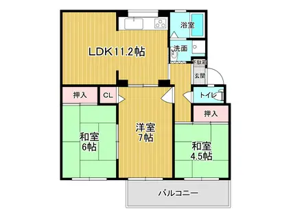 高倉台7-3団地(3LDK/1階)の間取り写真