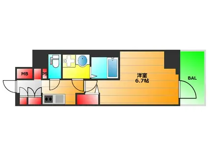 ファーストフィオーレ難波南アルマ(1K/4階)の間取り写真