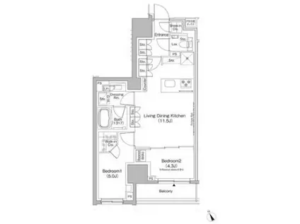 ザ・パークハビオ日本橋茅場町(2LDK/7階)の間取り写真