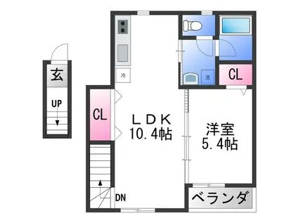 TJ田尻(1LDK/2階)の間取り写真