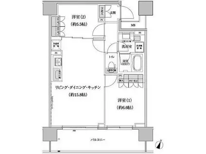 パークハビオ渋谷本町レジデンス(2LDK/2階)の間取り写真