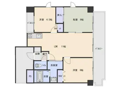 グランベール遠石弐番館(3LDK/5階)の間取り写真