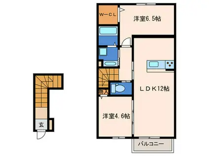 DーROOMフェニックス糸島(2LDK/2階)の間取り写真