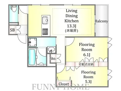 ボヌール西蒲田(2LDK/2階)の間取り写真