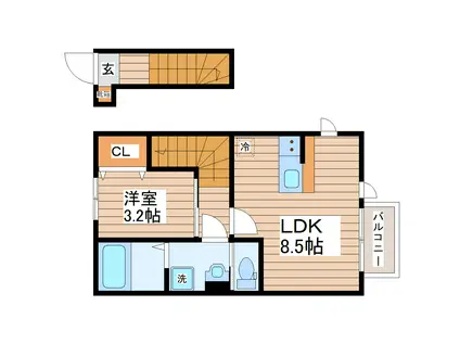 ガス割 第八弾 THE ROOM 南仙台駅B(1LDK/2階)の間取り写真