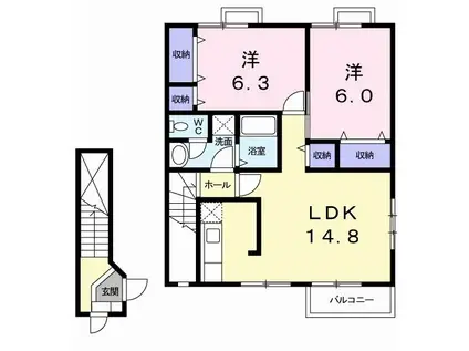 ウィルレジデンスVI(2LDK/2階)の間取り写真