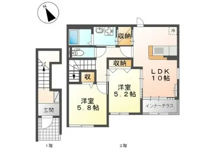 ラーナ ニシノウチ(2LDK/2階)の間取り写真