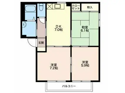 バリュージュ田中 B棟(3DK/2階)の間取り写真