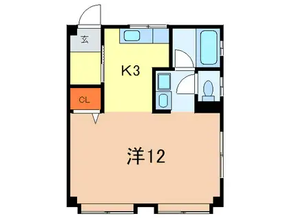 苦楽園マンション(1K/2階)の間取り写真