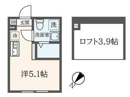 ハーモニーテラス中台(ワンルーム/1階)の間取り写真