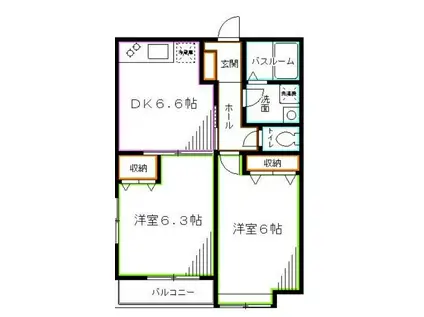 関町ユキハイツ(2DK/2階)の間取り写真