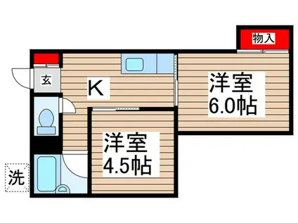 伸栄ハイツ海神(2K/1階)の間取り写真