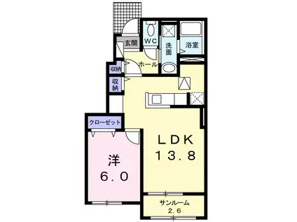 ノアズ・アークA(1LDK/1階)の間取り写真