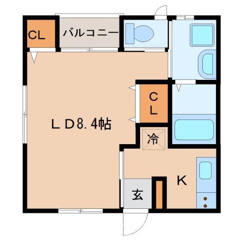 ONE CUBE(1K/2階)の間取り写真