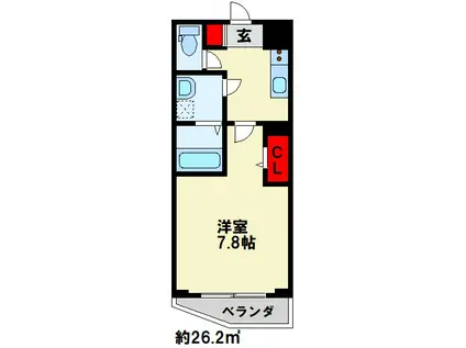 MDIプロスジョイア北九州市立大学前(1K/1階)の間取り写真