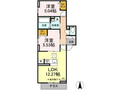 アンソレイエ(2LDK/1階)の間取り写真