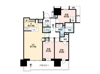 幕張ベイパーク ライズゲートタワー(3LDK/37階)の間取り写真