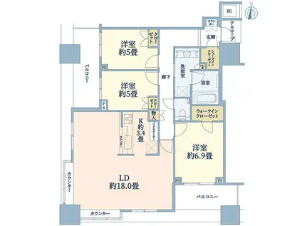 エクラスタワー武蔵小杉(3LDK/29階)の間取り写真