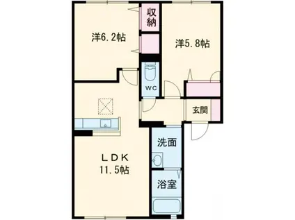 クラヴィエひびきの(2LDK/1階)の間取り写真
