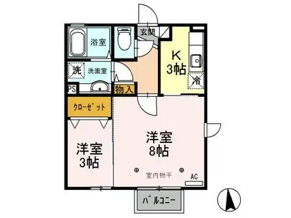 D-ROOM ラ・ブランシュール201(2K/2階)の間取り写真