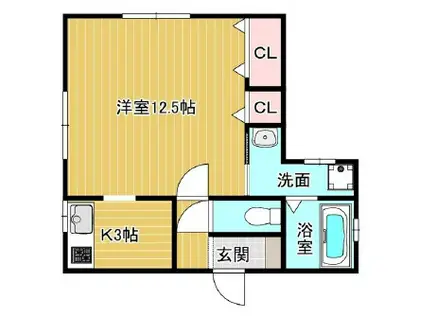 アクア西松ヶ丘南館(ワンルーム/1階)の間取り写真