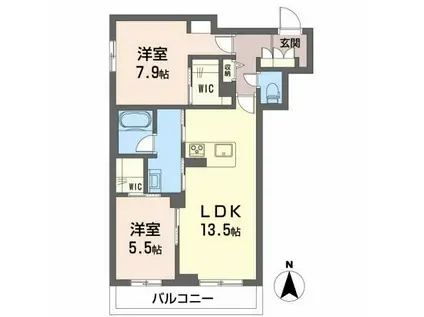 ベレオガーデンズ北方II(2LDK/2階)の間取り写真