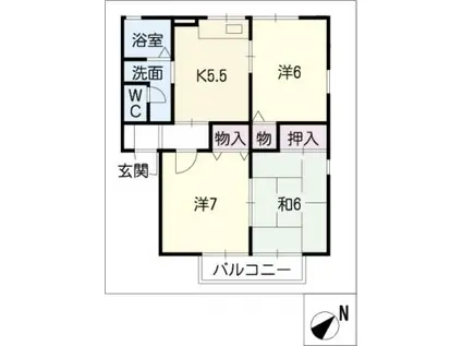 セジュール亀山H棟(3K/1階)の間取り写真