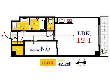 南観音FLATS(1LDK/5階)の間取り写真