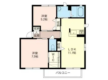 シャーメゾン ラ・メゾン・デュース壱番舘(2LDK/2階)の間取り写真