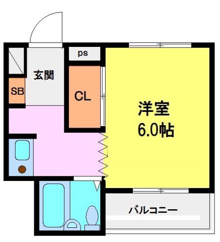 ライフかも(1K/3階)の間取り写真