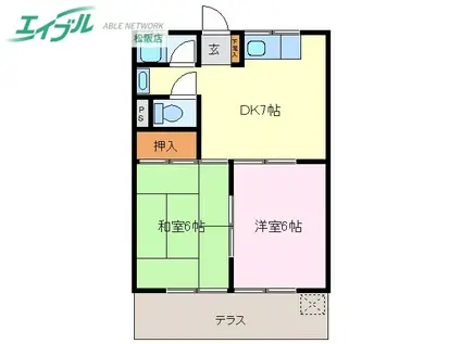 コーポミナミ(2DK/1階)の間取り写真