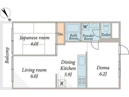 バロンハイツ二子玉川苑1(2LDK/2階)の間取り写真