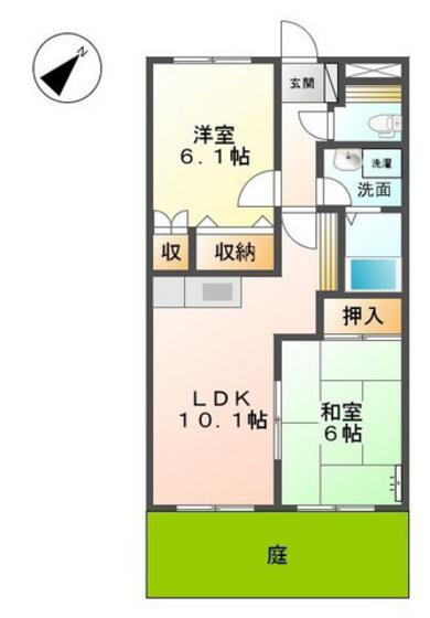プロニティオオフク弐番館(2LDK/1階)の間取り写真