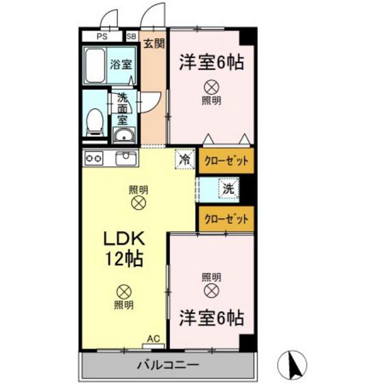 ハイライズ遠藤(2LDK/3階)の間取り写真