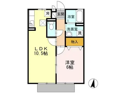 リベリュール富の原III(1LDK/1階)の間取り写真