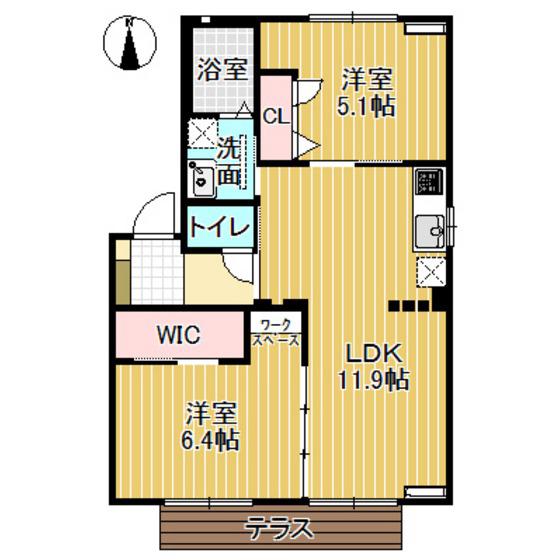 ディアスとなみII D棟(2LDK/1階)の間取り写真
