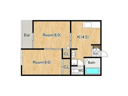 ジーライズ船橋上山町2(2K/1階)の間取り写真