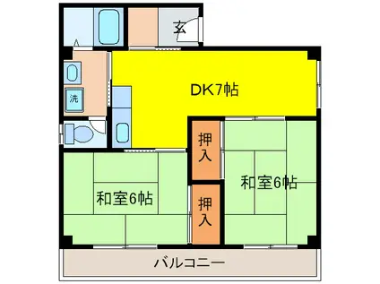 ブラウンシュガーヒル(2DK/3階)の間取り写真