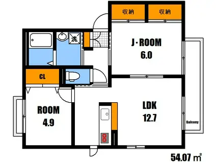ILEXHEIM U棟(2LDK/2階)の間取り写真