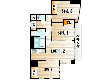 MDIロイヤルレジデンス大手町(3LDK/2階)の間取り写真