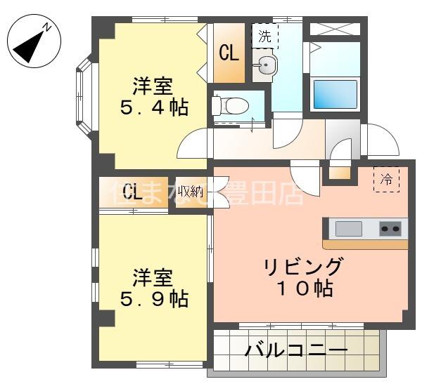 リーベン・ガナール(2LDK/2階)の間取り写真