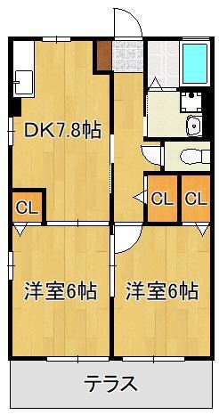 グランチェスタ鴨生田II(2DK/1階)の間取り写真