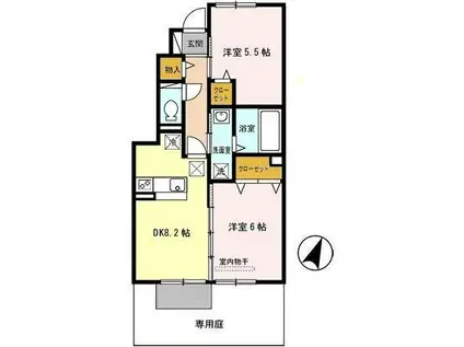 キャンフルローレル(2DK/1階)の間取り写真