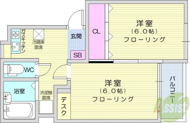 第十一ショーケービル(2K/4階)の間取り写真
