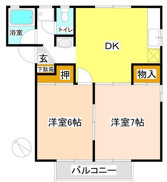 サンハイツ水鳥(2DK/2階)の間取り写真