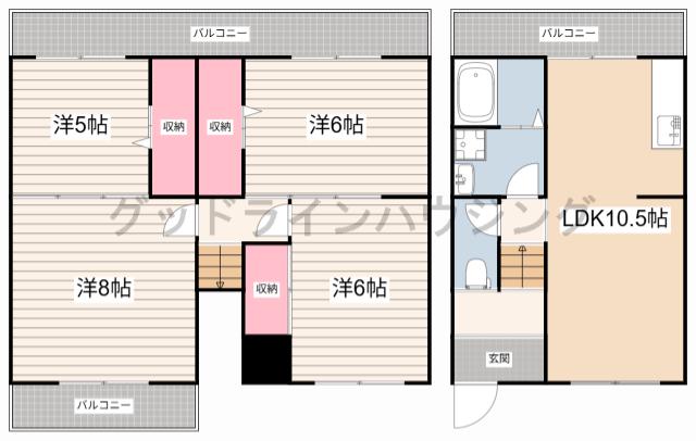 神戸西壱番館ハウスE棟(4LDK/1階)の間取り写真